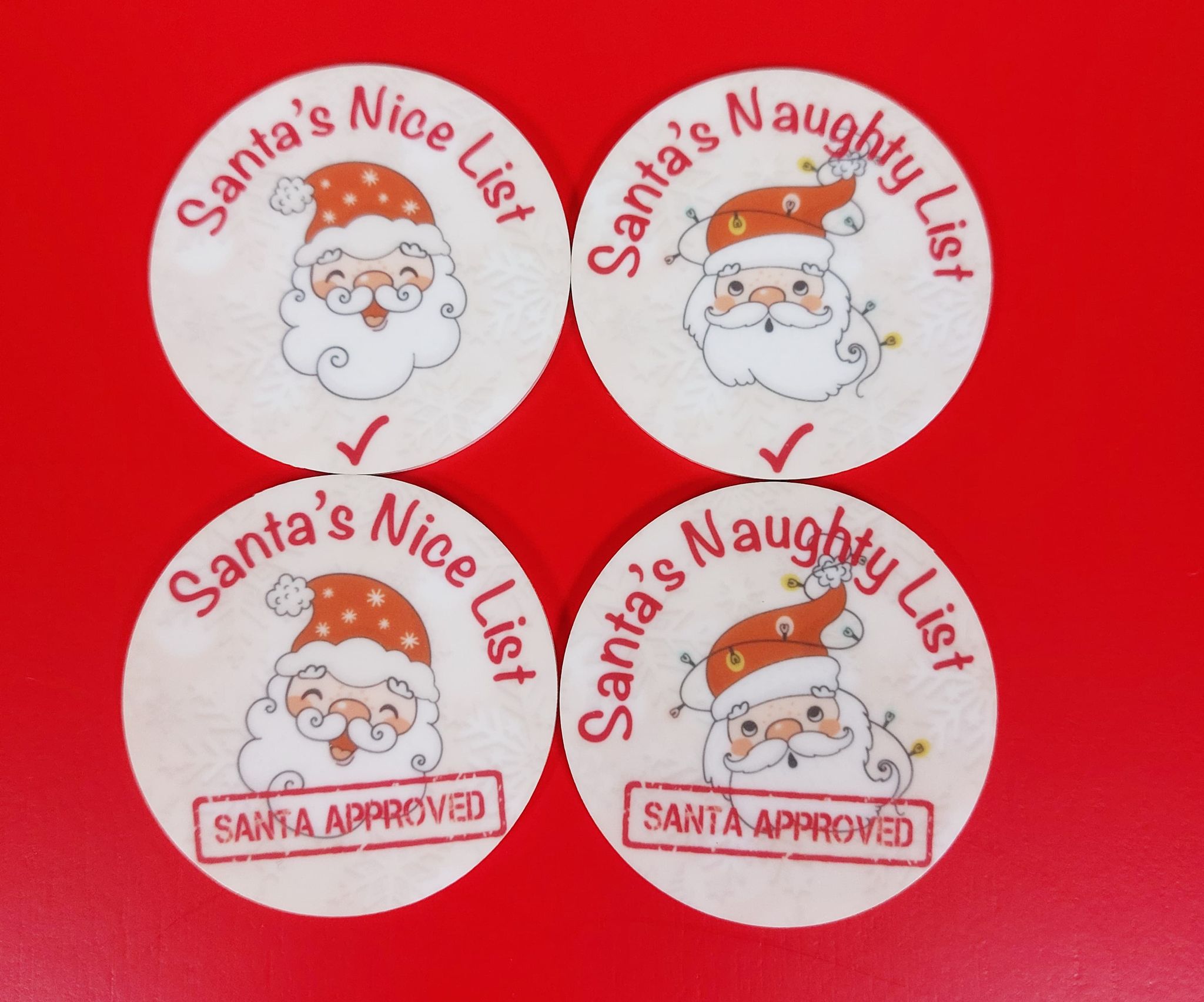 Sublimated White Acrylic Santa Naughty/Nice List 5cm Tokens (WC1630) |  Woodform Crafts